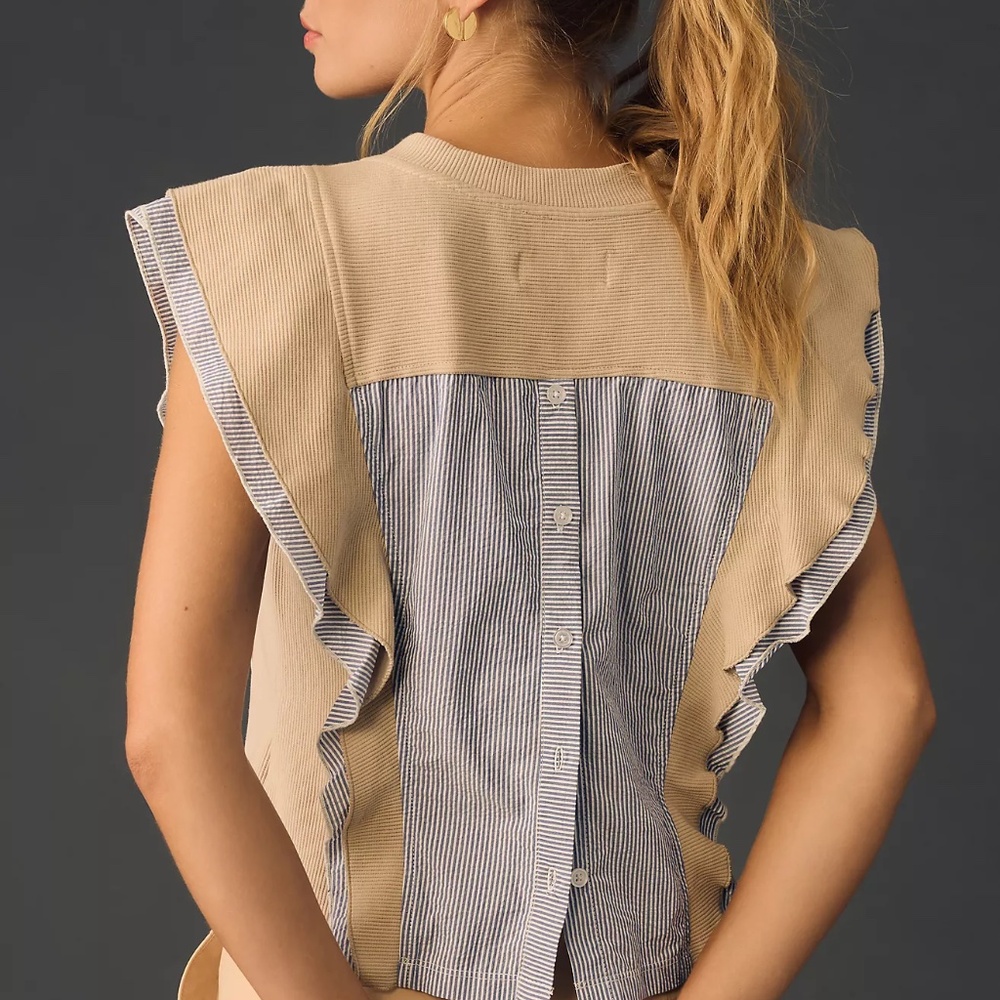 Anthropologie Sleeveless Menswear Popover Top - Picture 2 of 10